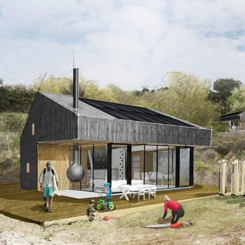 Houten recreatiewoning buitenzijde