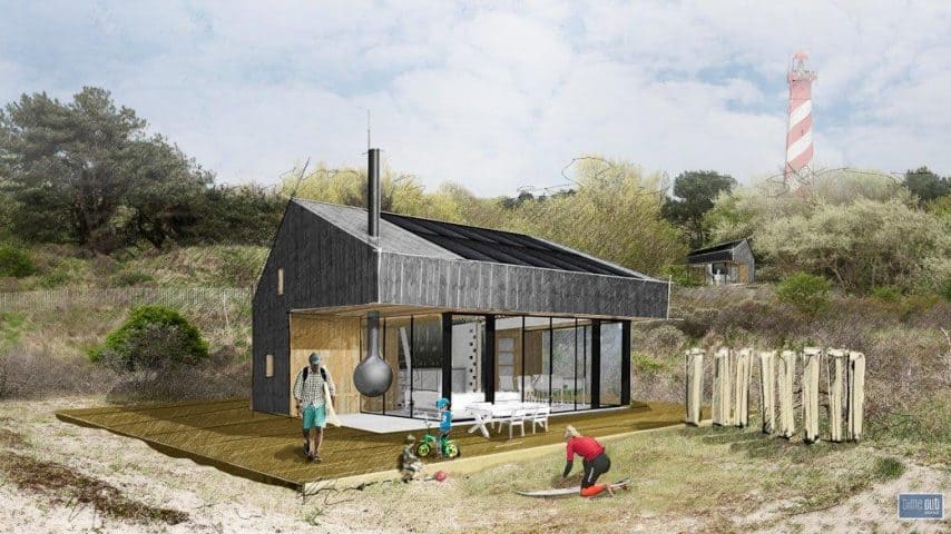 Houten recreatiewoning buitenzijde