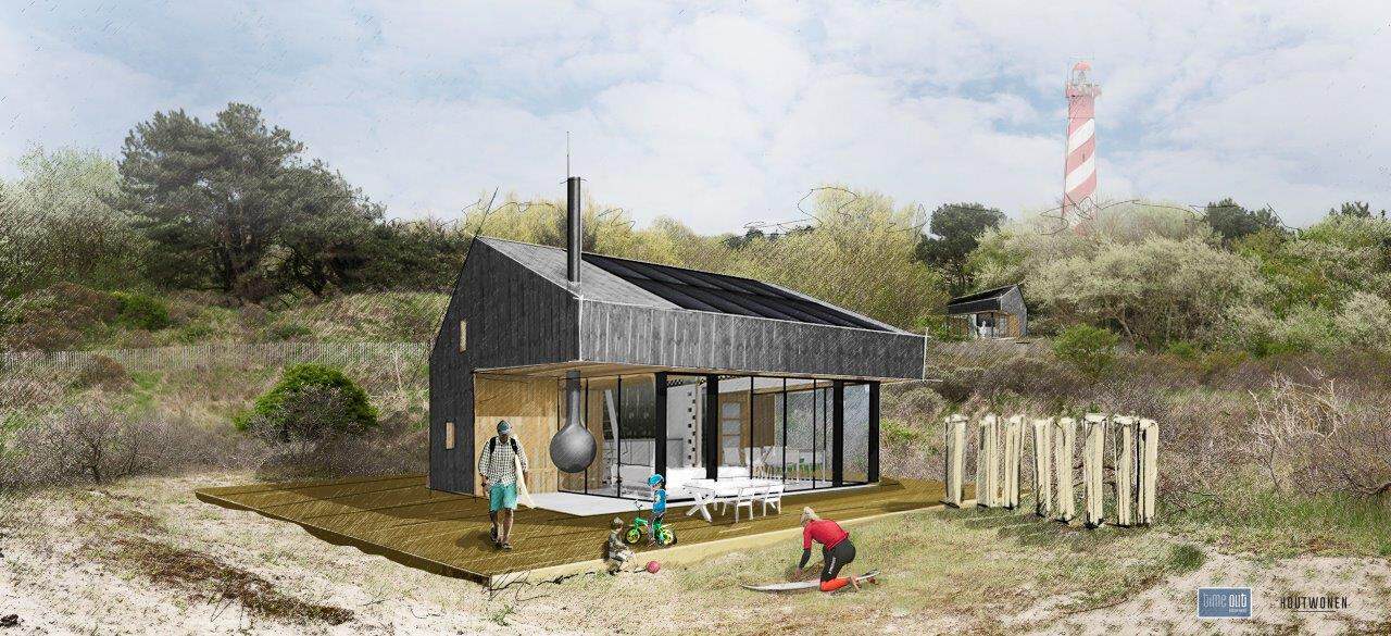 Houten recreatiewoning buitenzijde
