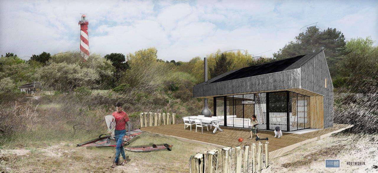 Houten recreatiewoning buitenzijde